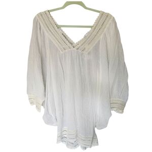 New With Tags Eberjey White Boho V-Neck Bathing Suit Cover Up S/M Semi Sheer